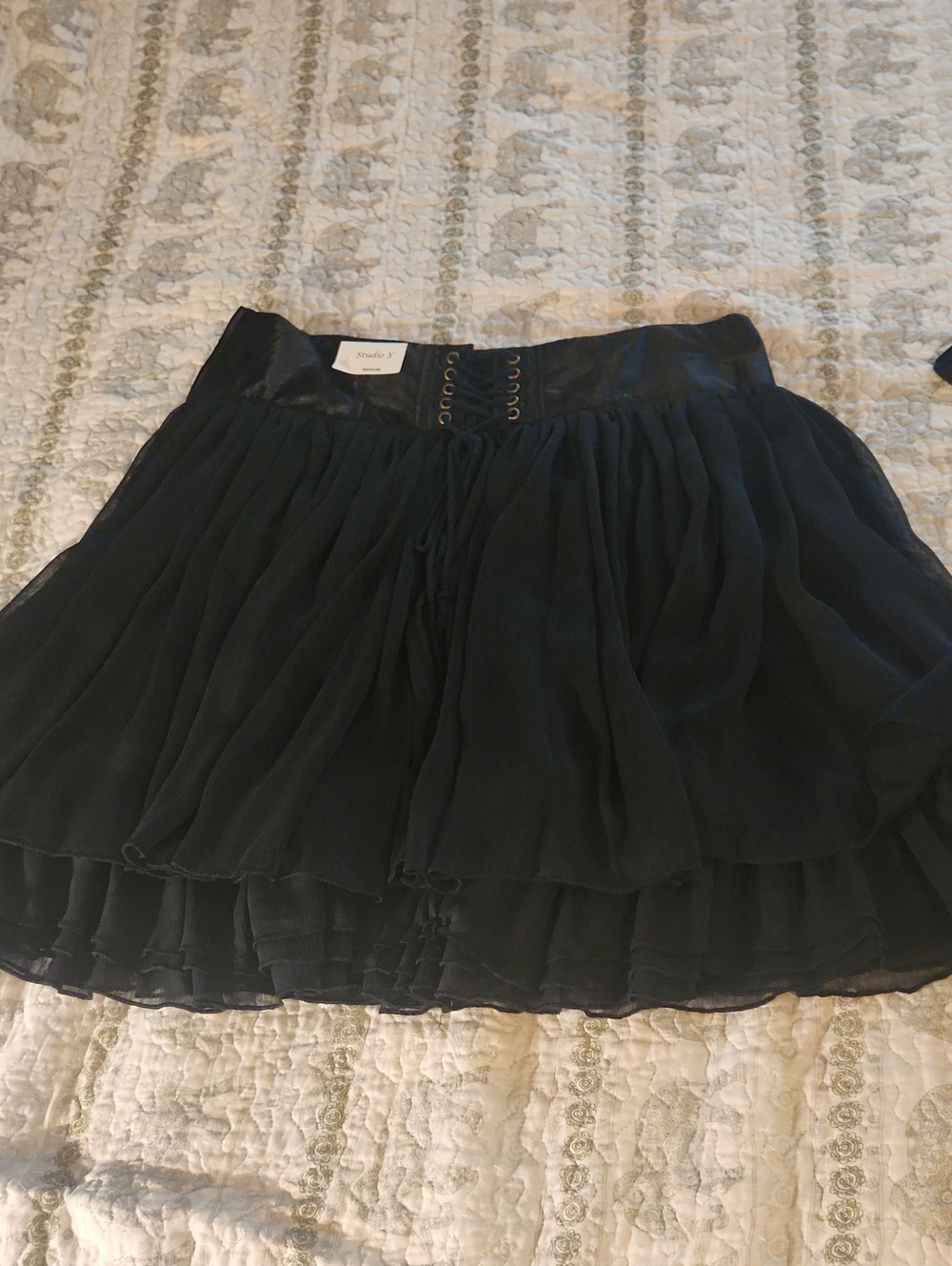 Studio Y Black Tiered Lace-Up Skater Skirt